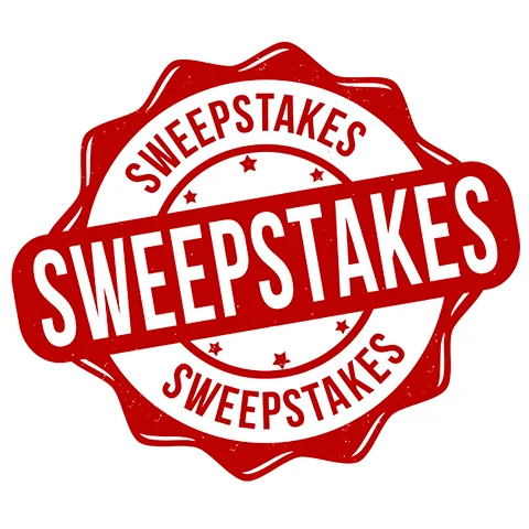 Grunge-style rubber stamp with the word 'Sweepstakes' in bold letters, symbolizing the concept of sweepstakes casinos.